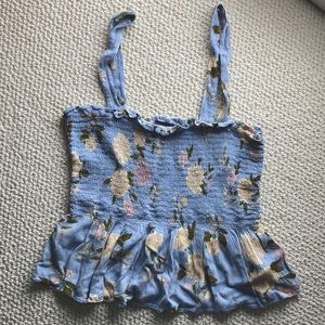 Baby blue floral crop top with ruffle